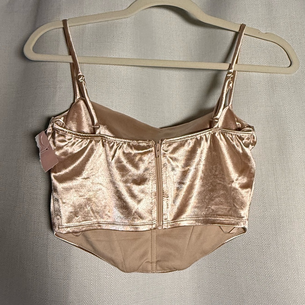 Lovesome Champagne Satin Spaghetti Strap Bustier Cowl Crop Top Size Small - Picture 2 of 8